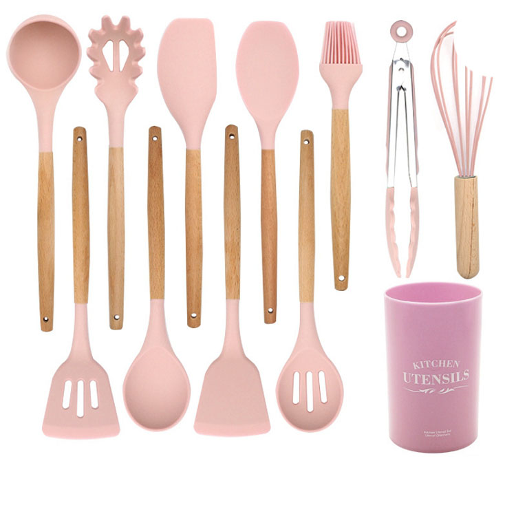 Trill wooden handle silicone kitchen utensils and appliances with paragraph 11 suit titanium silicone baking tools wooden spatula kitchenware barrel